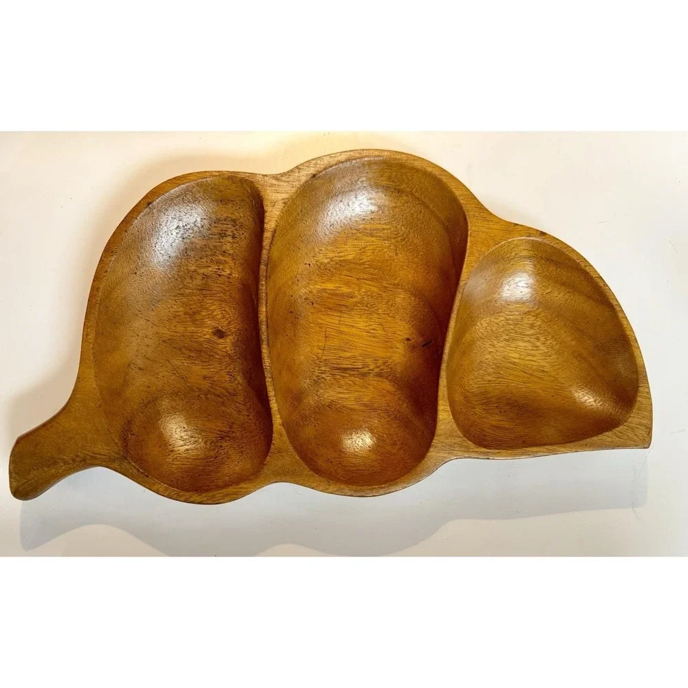 Vintage Dolphin Monkey Pod Wood Divided Serving Tray‎ Made in Philippines